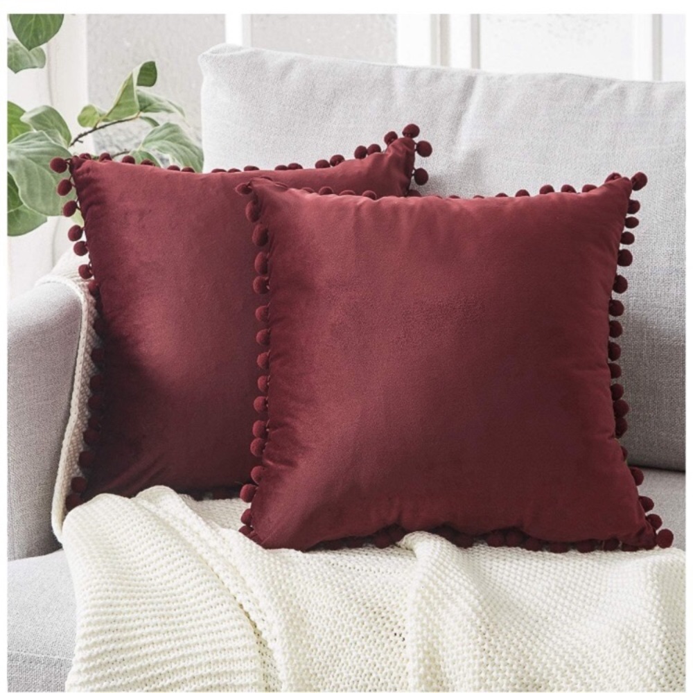 Trendy Light Grey Modern Cute Preppy Pompom Fringe Throw Pillow Cover Twin Set - Picture 16 of 16